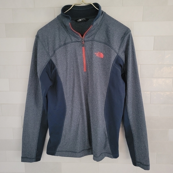 North Face Essential Quarter Zip 1/4 Pullover Blue Orange Logo Size Men's Small - Picture 1 of 5